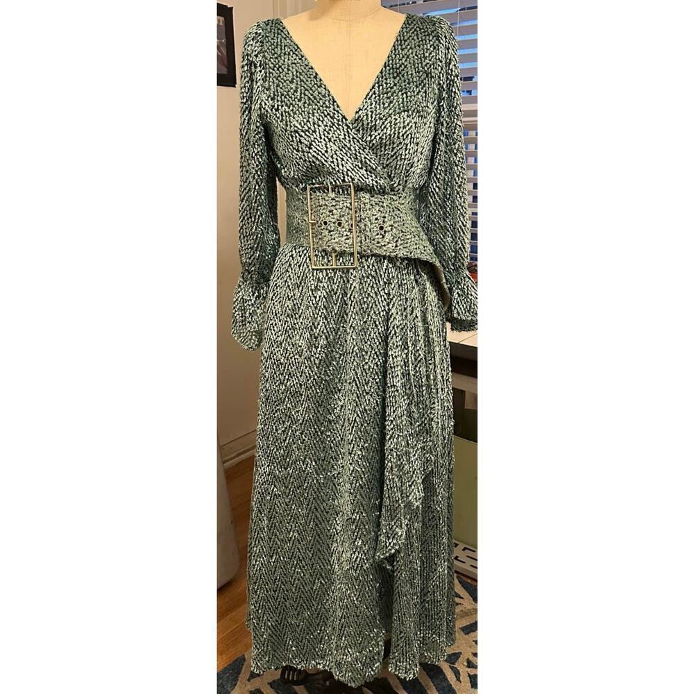Cult Gaia Oona Dress Seafoam wrap dress with belt long sleeve size M - Picture 11 of 11